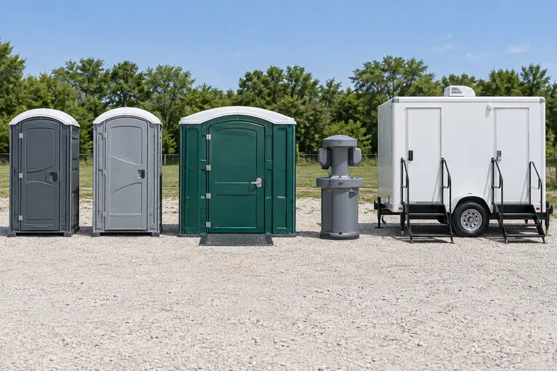 Portable toilets, washing and restroom trailer lineup